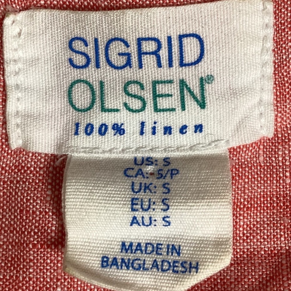 Sigrid Olsen Women's Coral Pink 100% Linen Split Neck Tunic Top, Side Ties Small - Picture 7 of 7